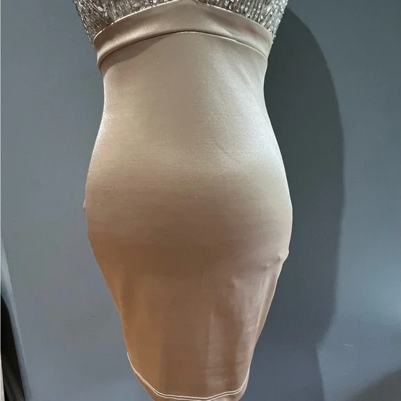 NWT Windsor Champagne Sequin Bodycon Dress Plunge Neckline Sleeveless Size M - Picture 4 of 9